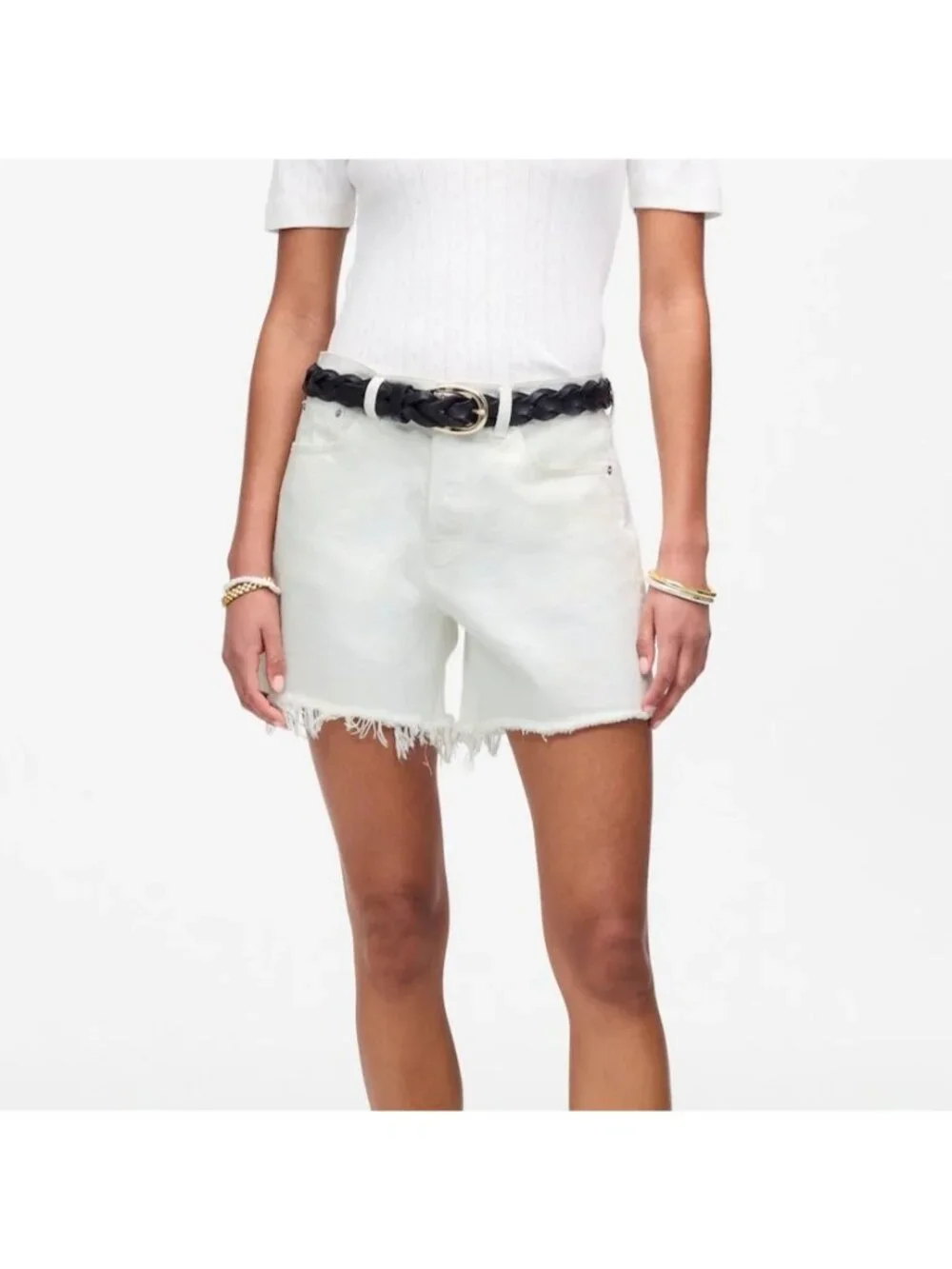 NWT Madewell White Denim Short Sz 33 Brynn Long High Rise Relaxed Button Fly 5